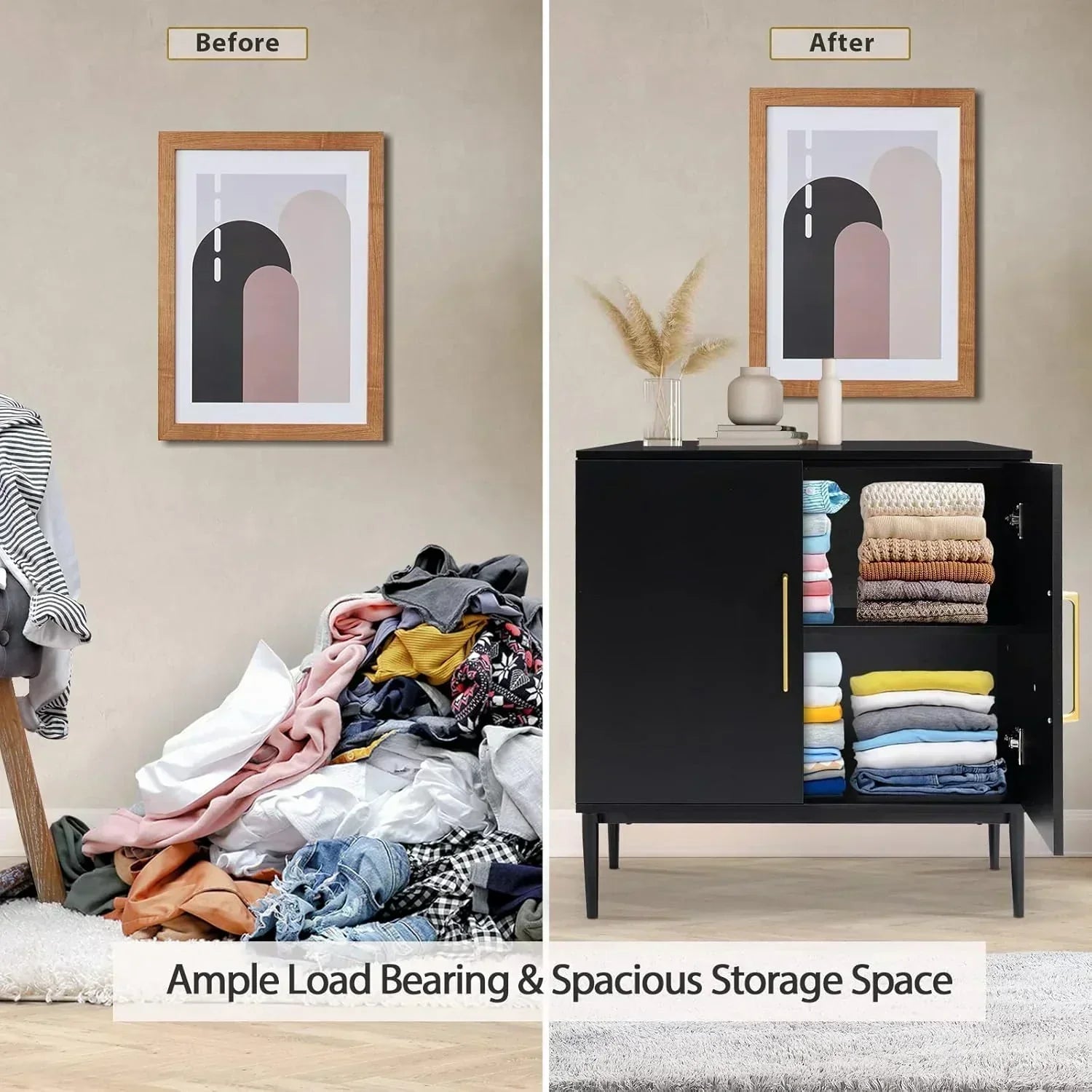 Free Standing Cabinet Black Wood for Living Room Bedroom Dining Room Hallway wourant