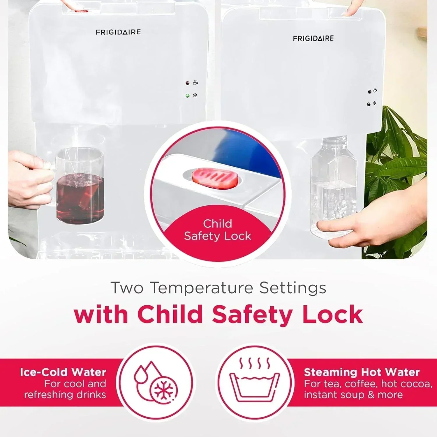 Frigidaire EFWC498 Top Loading Cooler Dispenser Hot & Cold Water Child Safety Lock Innovative Slim wourant