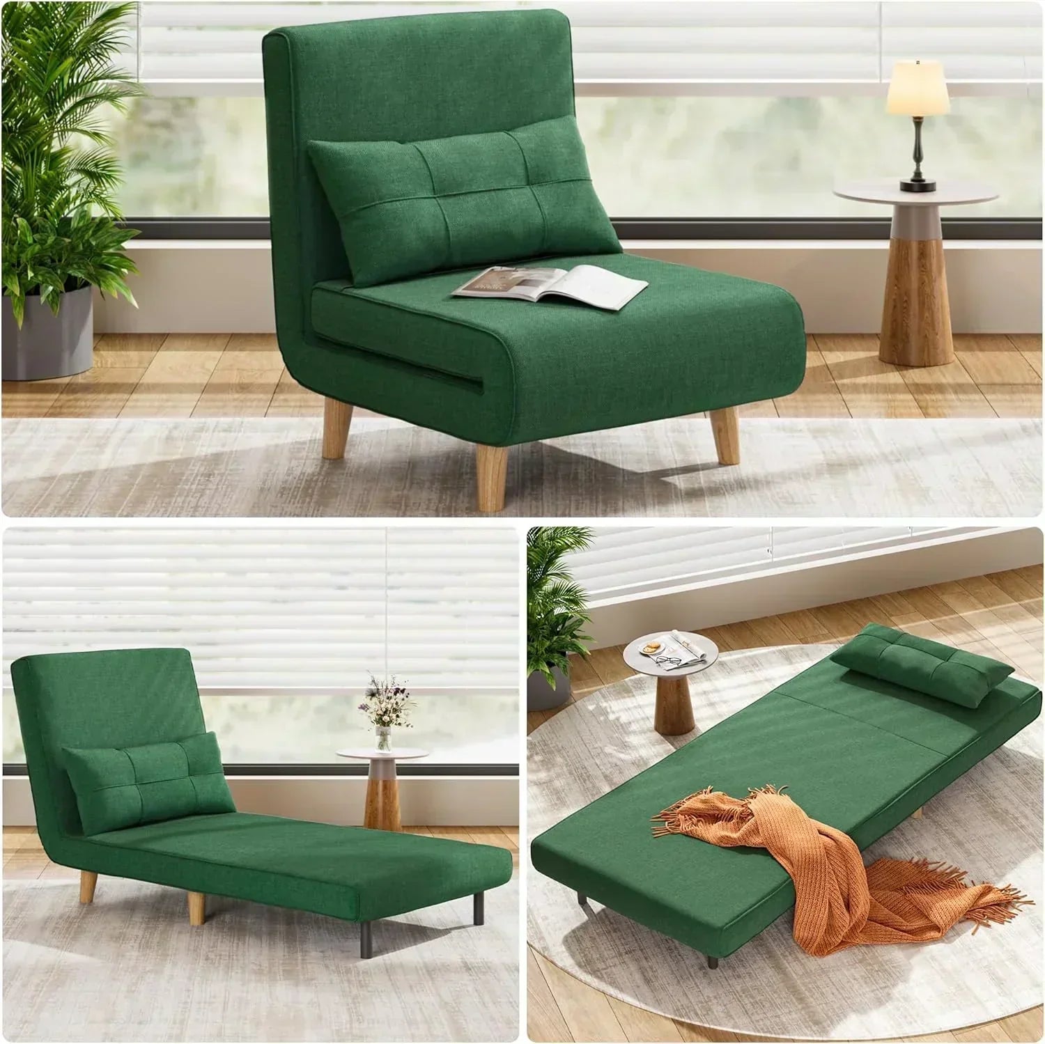 3-in-1 sleeper chair bed convertible chair bed futon sofa with adjustable backrest wourant