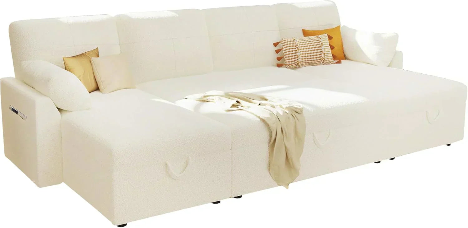 VanAcc Sofa Bed Sleeper Sofa with Storage Chaise 2 in 1 Pull Out Couch Living Room wourant