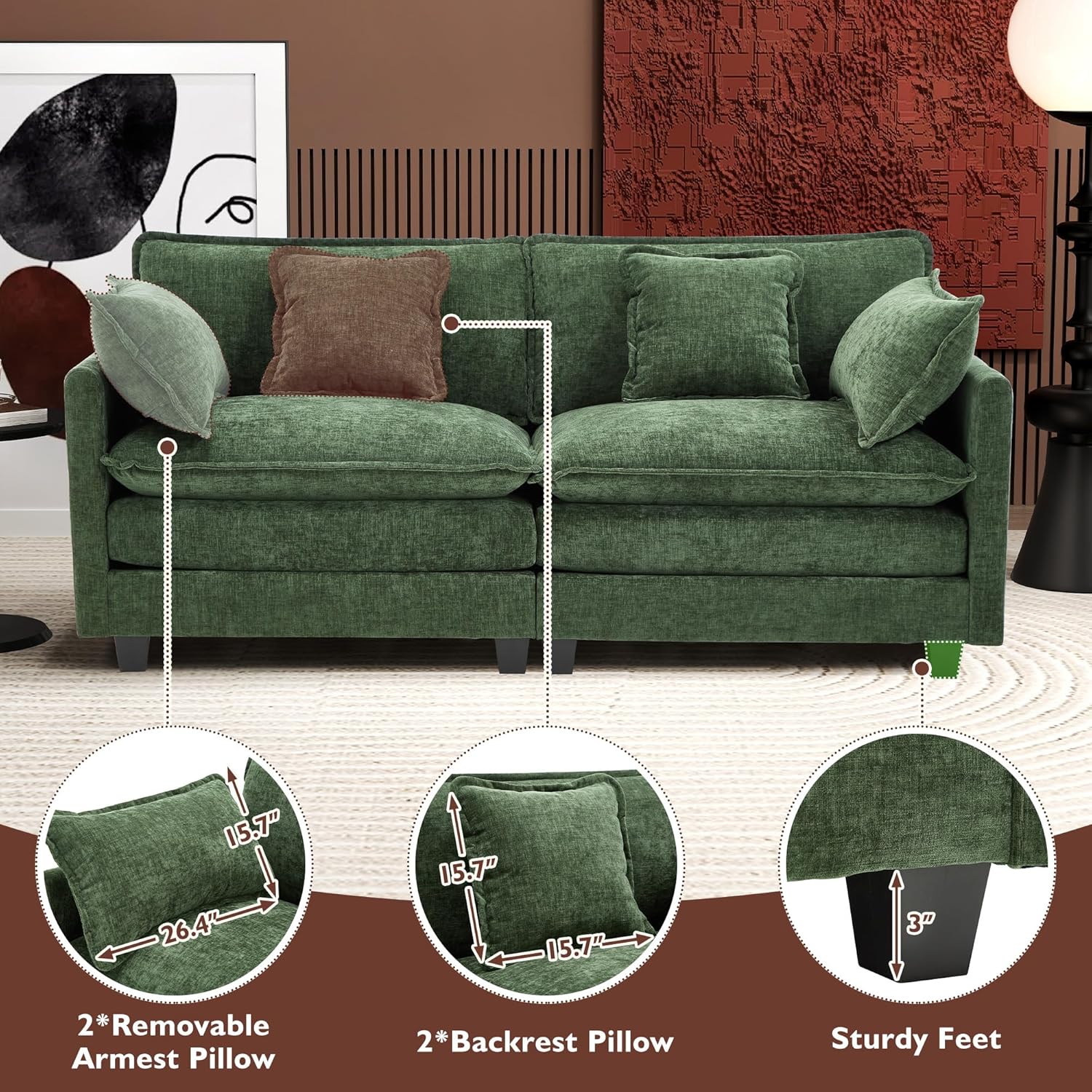 111.4 Inch L Shaped Modern Sofa Modular Cloud Sofa with Ottoman 4 Seater Chenille Deep Seat Sofa wourant