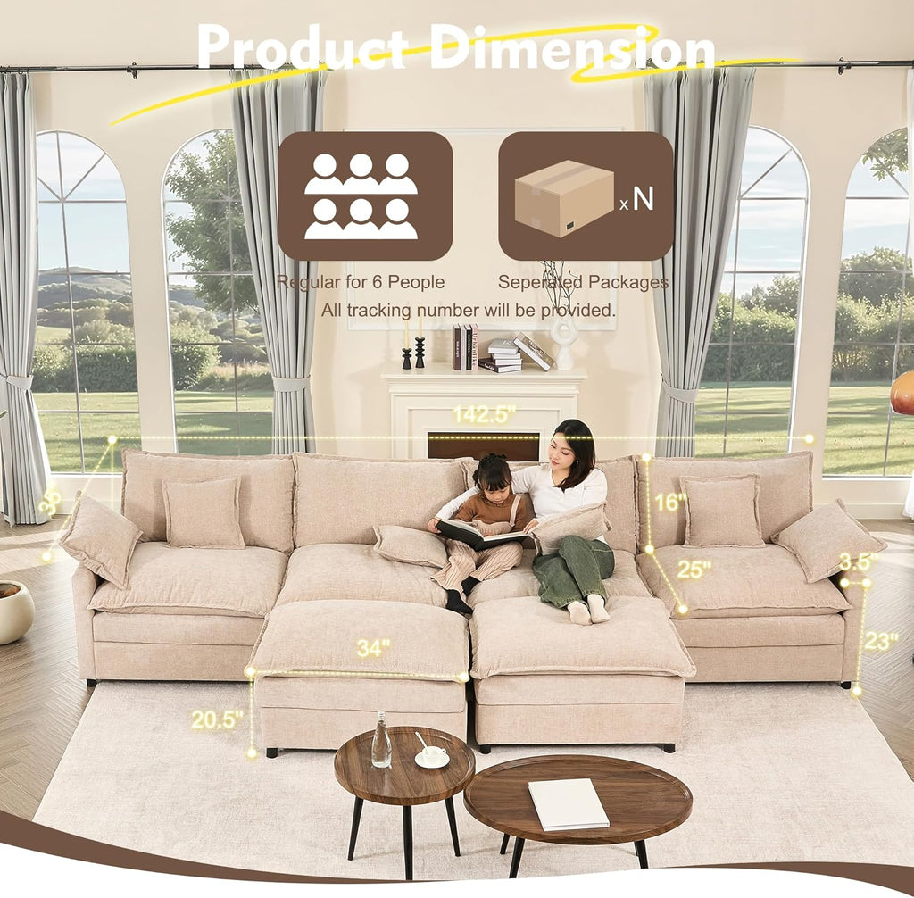 108" U-shaped sofa modular sofa Comfortable cloud sofa wourant