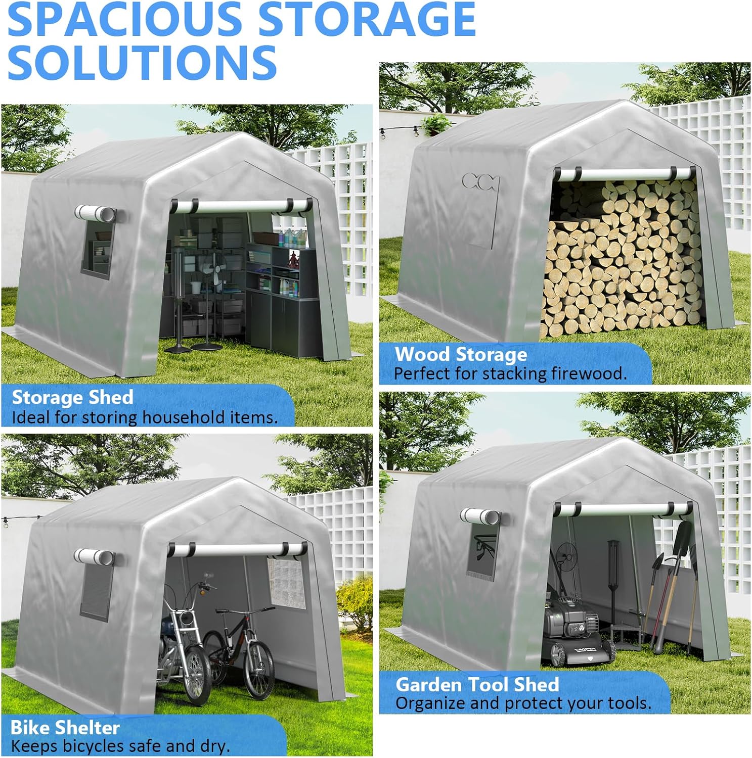 6x8 ft Heavy Duty Carport Tent Portable Garage Removable Side Walls Four Seasons Tarpaulin wourant