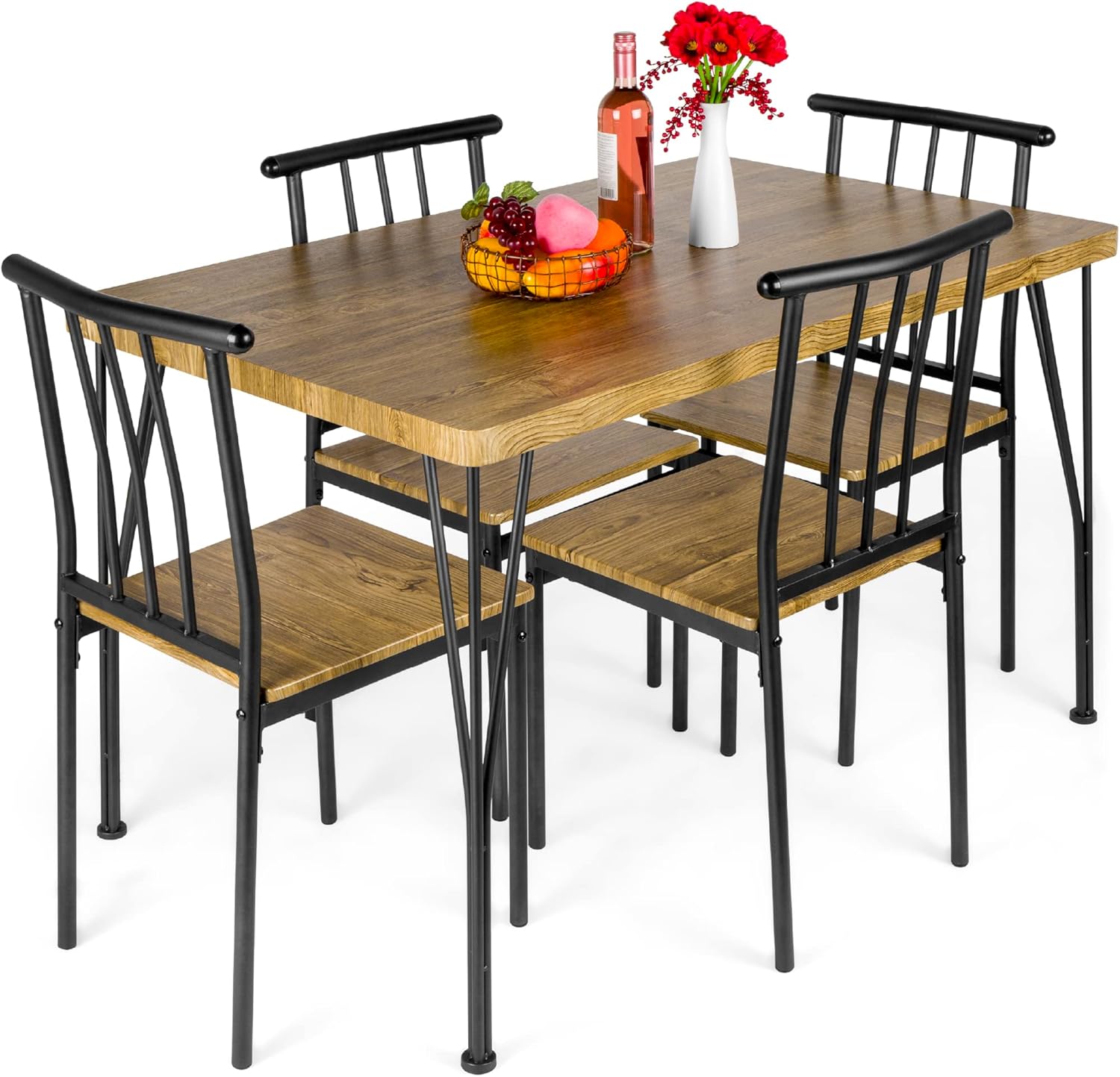 Best Choice Products 5 Piece Metal and Wood Indoor Modern Rectangular Dining Table Furniture Set wourant