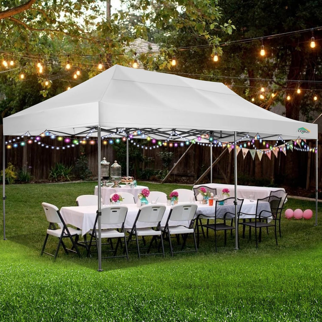 COBIZI 10x20 Heavy Duty Pop up Canopy Tent with 6 sidewalls Easy Up Commercial Outdoor Canopy Wedding Party Tents for Parties All Season Wind & Waterproof Gazebo with Roller Bag,Black(Frame Thickened) wourant