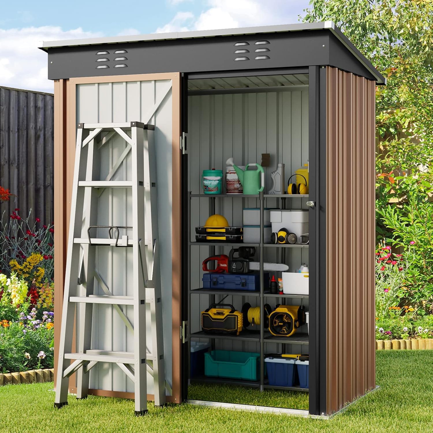 Gizoon Outdoor Storage Shed 6 x 4 Feet, Galvanized Metal Garden Shed wourant