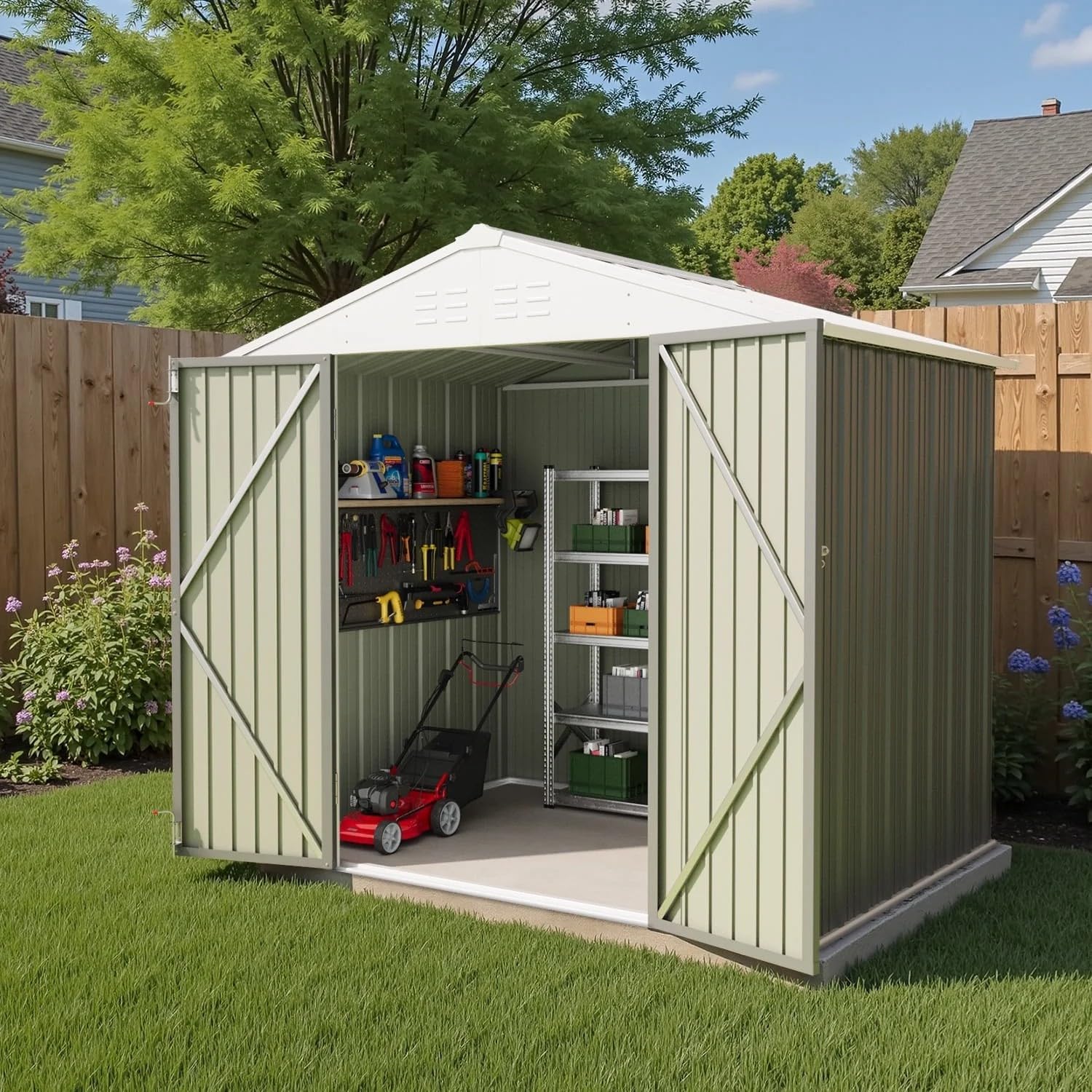 Greesum 6×4 FT Outdoor Storage Shed, Metal Patio Storage Shed with Lockable Door wourant