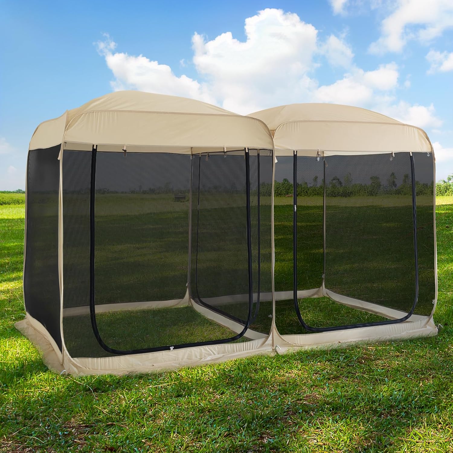 Alvantor Screen House Gazebo, 6-10-15 Person Pop Up Igloo Screened Canopy Tent with Mosquito Netting Sides, Instant UV Resistant Sun Shelter for Garden, Patio, Backyard wourant