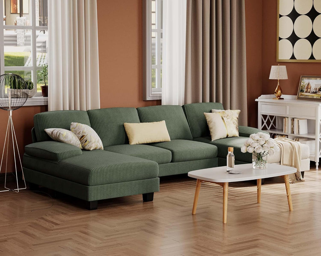 Furmax Sectional Couches for Living Room U-Shaped Sofa Couch Linen Fabric 4 Seat Sofa Set wourant