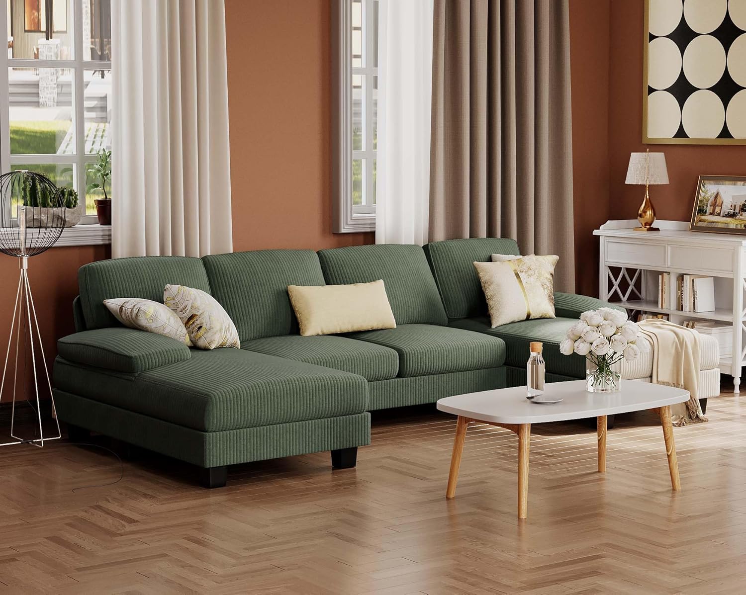 Furmax Sectional Couches for Living Room U-Shaped Sofa Couch Linen Fabric 4 Seat Sofa Set wourant