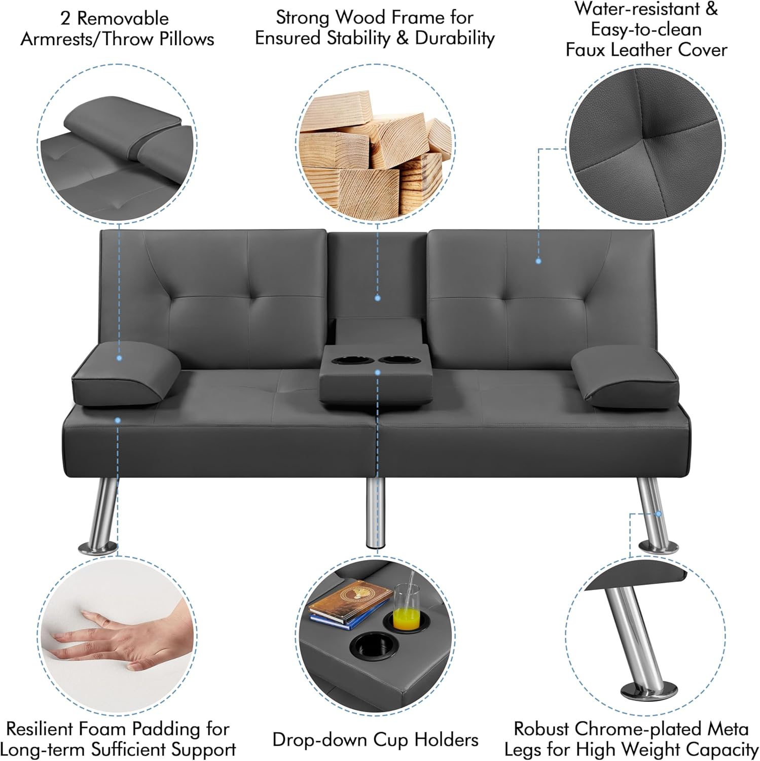 Convertible Sofa Bed Modern Imitation Leather Home Recliner Flip Double Sofa Folding Sofa Bed Guest Bed wourant