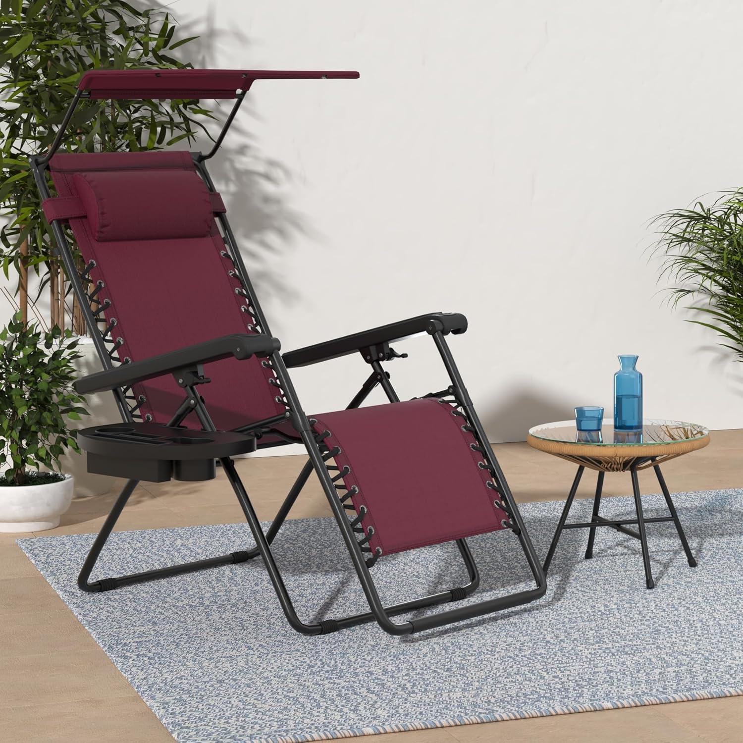 Best Choice Products Folding Zero Gravity Outdoor Recliner Patio Lounge Chair w/Adjustable Canopy Shade, Headrest, Side Accessory Tray, Textilene Mesh - Peacock Blue wourant
