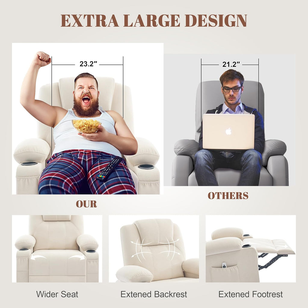 Large Swivel Rocking Recliner with Heating and Massage Function, 360 Degree Swivel Rocking Single Sofa wourant