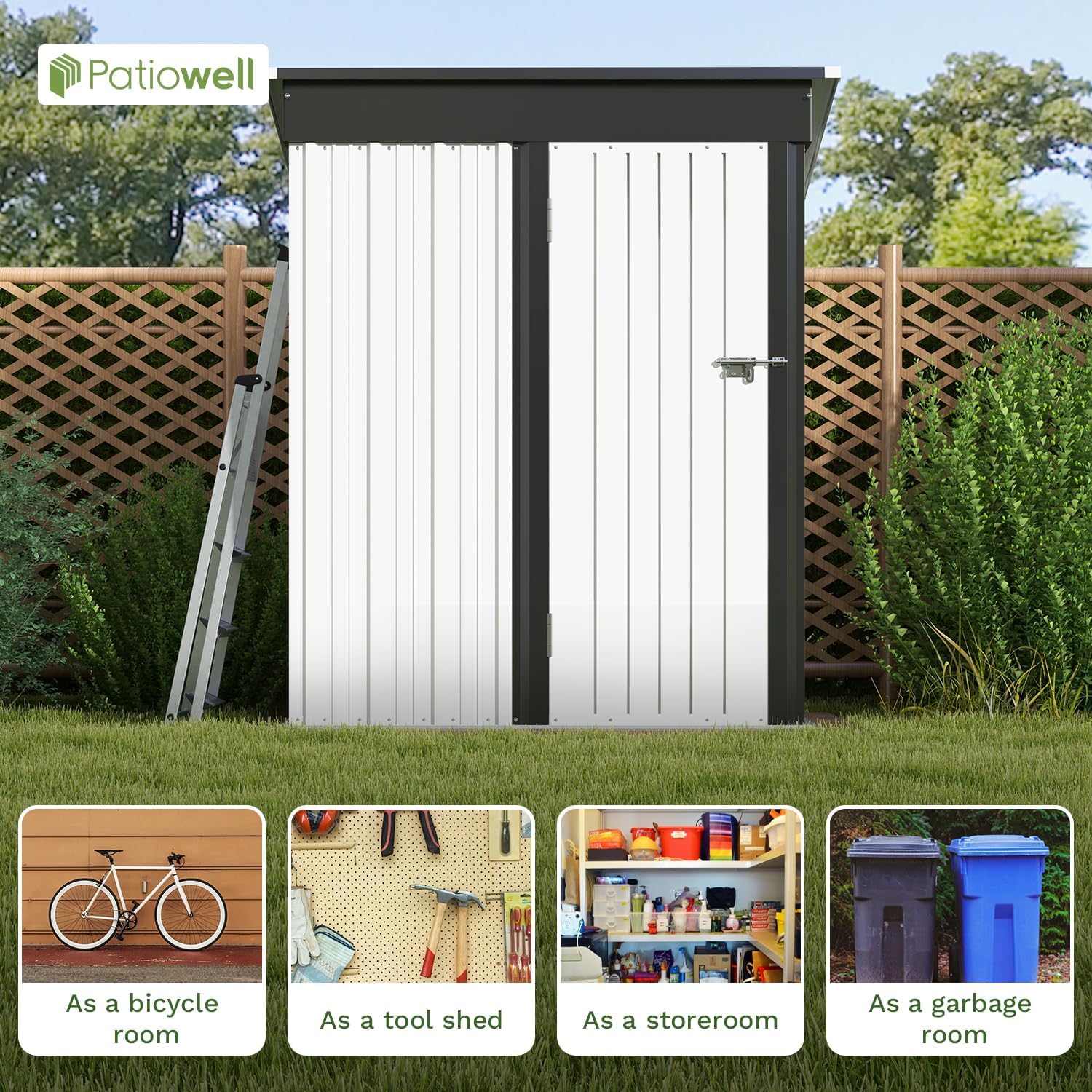 Patiowell 5x3 FT Outdoor Storage Shed Tool Shed with Sloping Roof and Lockable Door Metal Shed wourant