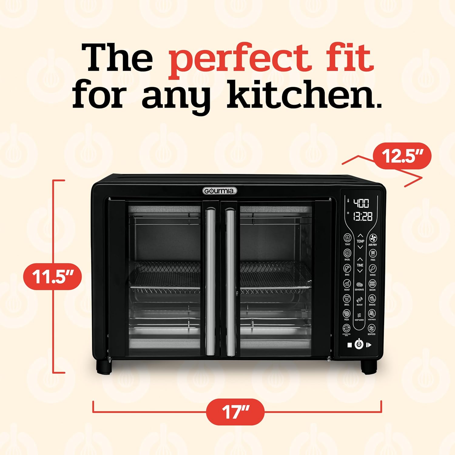 Gourmia Oven Air Fryer Combo with 17 Cooking Presets, 24L Capacity, Convection Rack, Baking Tray, Recipe Book GTF7460 wourant