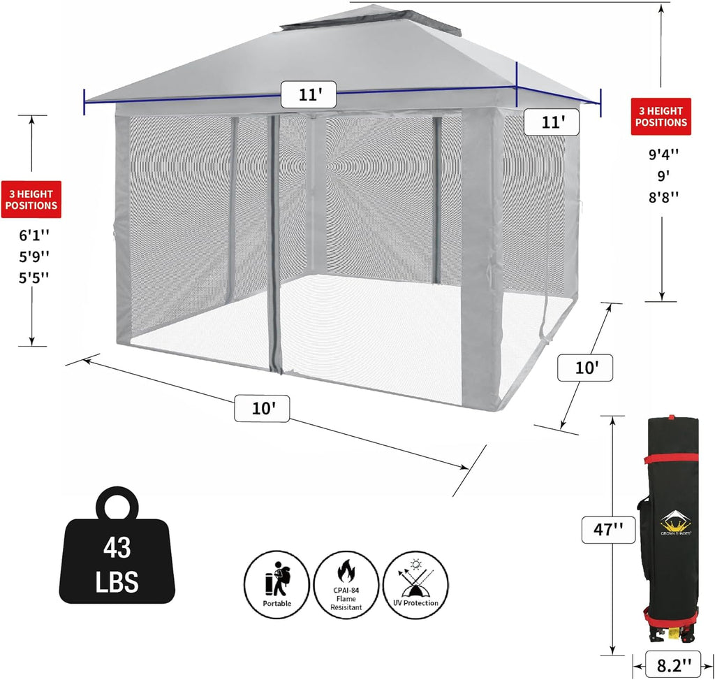 CROWN SHADES 13x13 Pop Up Gazebo, Canopy Tent, Gazebos on Clearance - Outdoor Gazebo for Backyard & Patio Furniture - Carpa Pop Up Tent with Wheeled STO-N-Go Cover Bag (White) wourant
