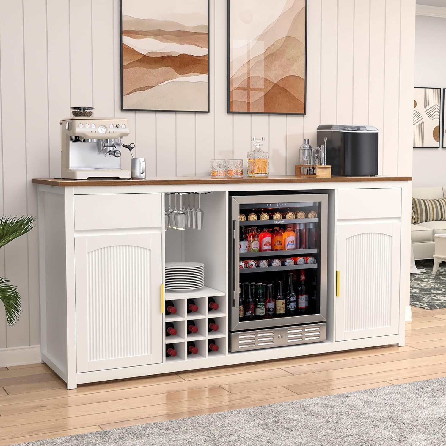 GDLF Large Coffee Bar Cabinet with Fridge Space, Mini Fridge Cabinet with Wine Storage wourant