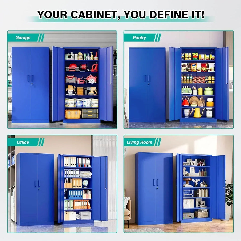 Metal Storage Cabinet with 2 Doors and 6 Shelves Black Metal Cabinet Garage Storage Cabinet wourant