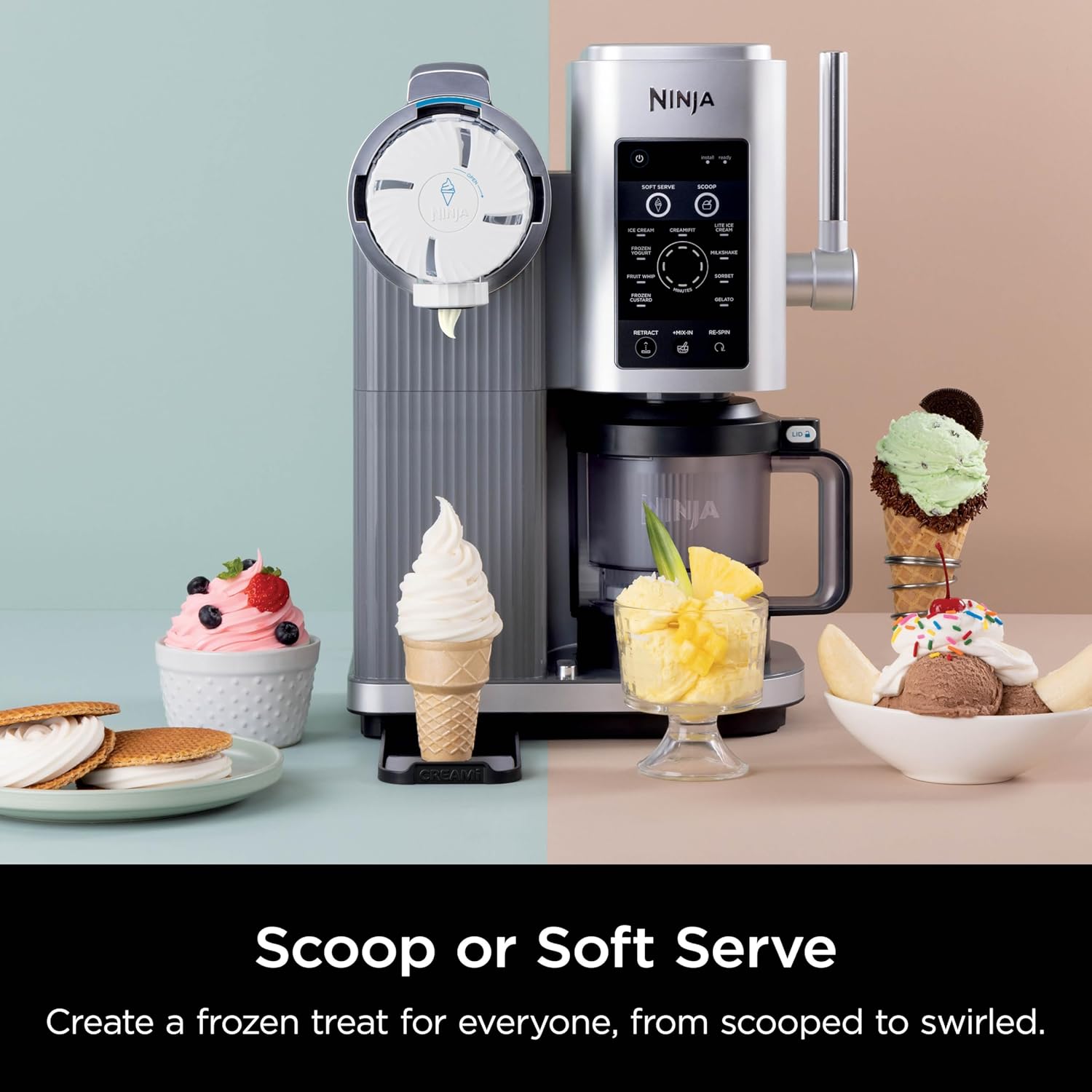 Ninja Swirl by CREAMi Ice Cream and Soft Serve Maker, Sorbet, Milkshake, Frozen Yogurt, Low Calories Program & More, 13-in-1, Soft Serve Handle, (2) CREAMi Swirl 16oz Pints, For Kids & ALL ages, NC701 wourant