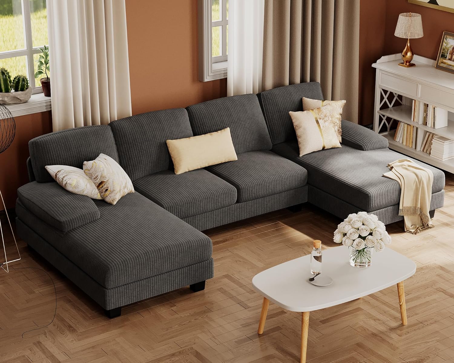 Furmax Sectional Couches for Living Room U-Shaped Sofa Couch Linen Fabric 4 Seat Sofa Set wourant