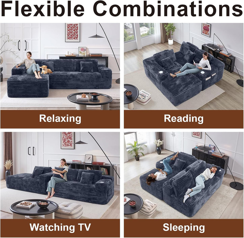 Cloud Sectional Couch with L-Shape Chaise, Modern Modular Sofa with Deep Seat, Built-in Cup Holder & Storage Pocket for Living Room Bedroom, No Assembly Required (Dark Gray, Left Sitting Chaise) wourant