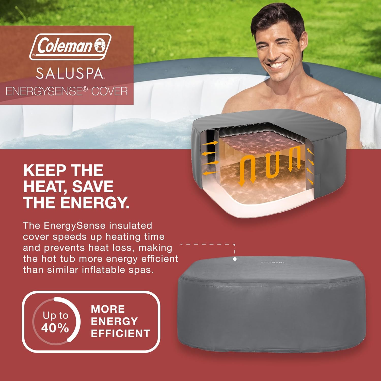 Coleman SaluSpa Atlantis AirJet 4 to 6 Person Inflatable Hot Tub Square Portable Outdoor Spa with 140 Soothing Jets with Cover, Blue wourant