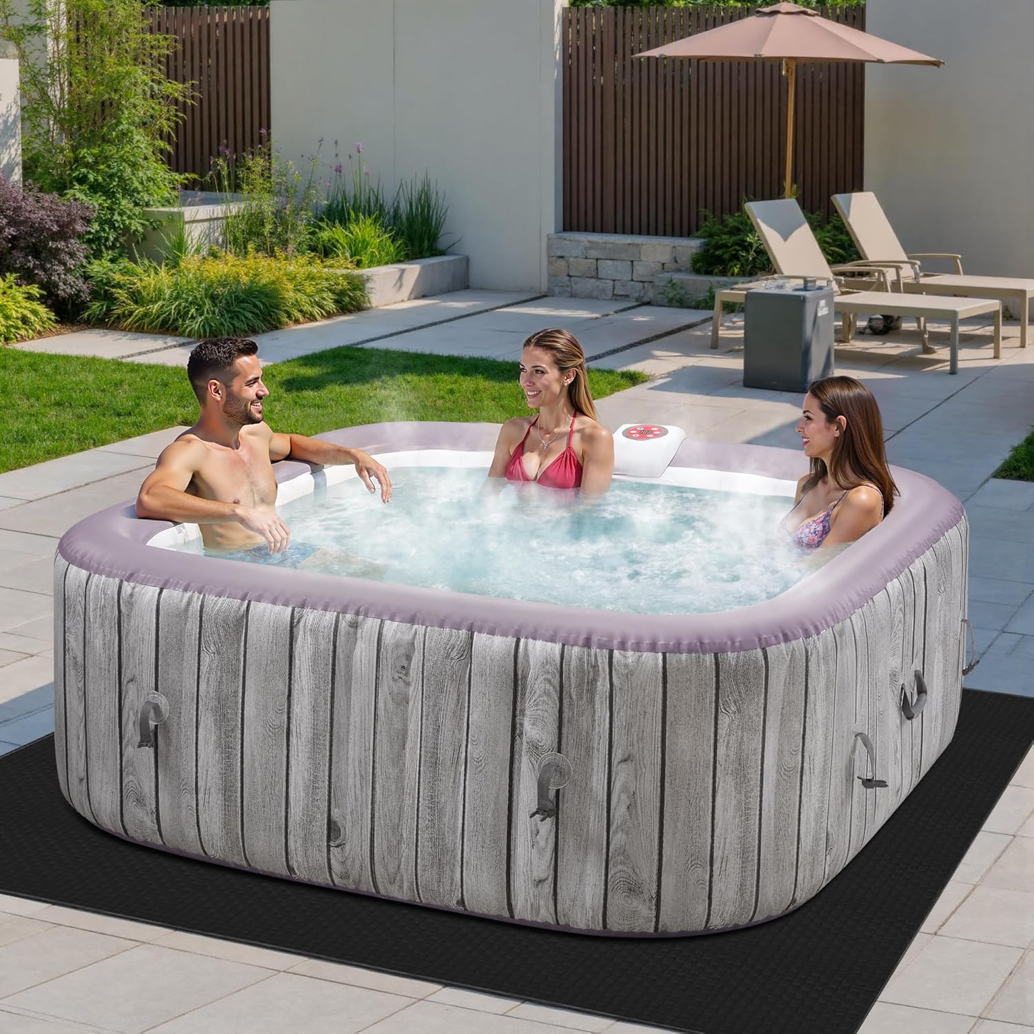 4-6 Person Inflatable Hot Tub, Portable Outdoor Spa with 130 Air Jets, Circulation Heating wourant
