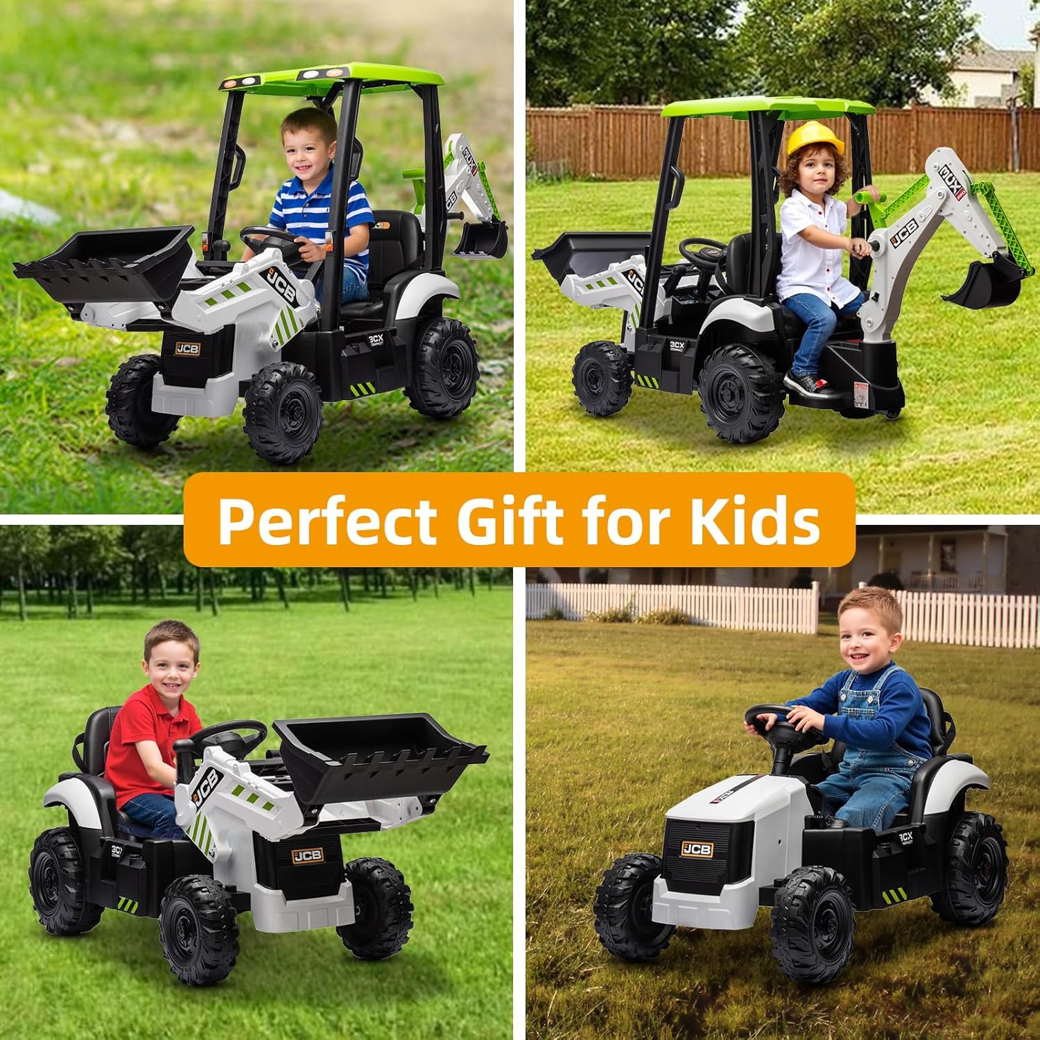 12V JCB Ride On Excavator, Ride on Toys for Kids 4-8, Electric Car for Kids with Tractor, Bulldozer, Digging Arm, Backhoe Toy Car with Slow Start/Stop, Adjustable Speeds wourant