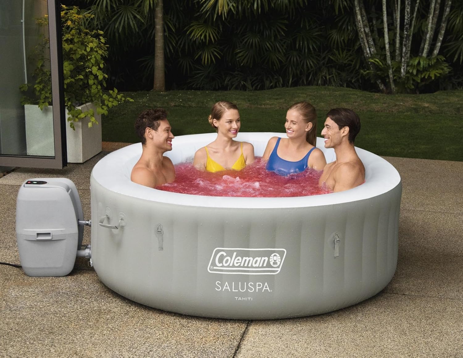 Bestway Palm Springs 4 to 6 Person EnergySense Smart AirJet Plus Inflatable Hot Tub Outdoor Spa with 140 AirJets and Insulated Cover wourant
