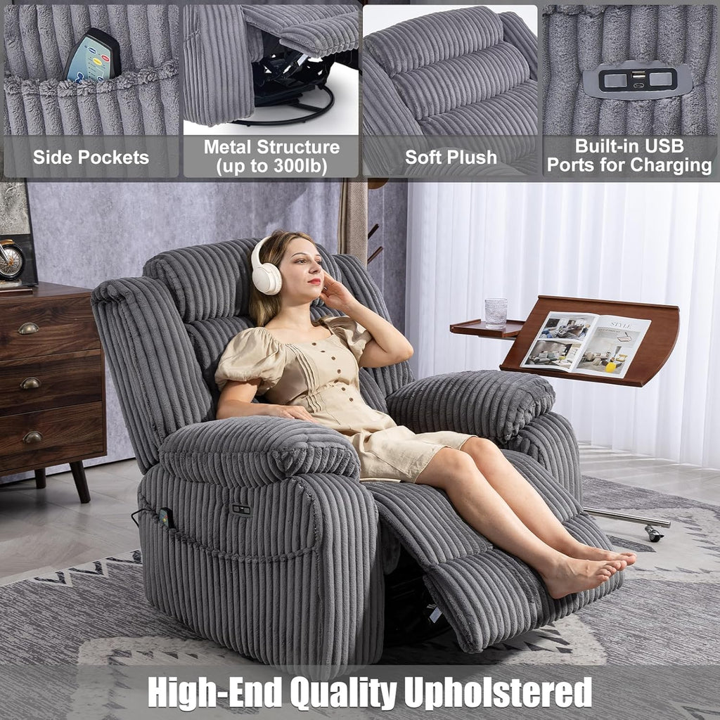 Electric rotary rocker lounge chair for adults with massage and calories, USB and C charging ports wourant