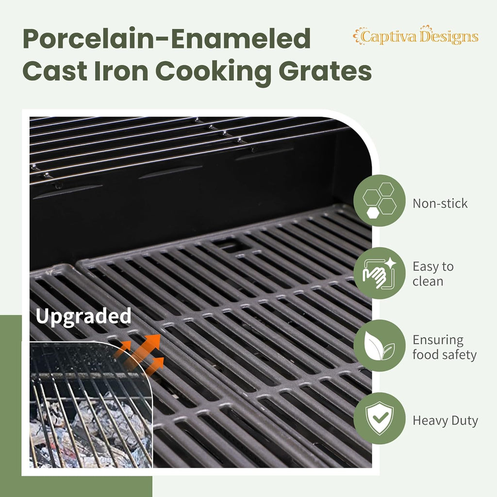 Captiva Designs 4-Burner Propane Gas BBQ Grill with Side Burner & Porcelain-Enameled Cast Iron Grates, 42,000 BTU Output Stainless Steel Grill for Outdoor Cooking Kitchen and Patio Backyard Barbecue wourant