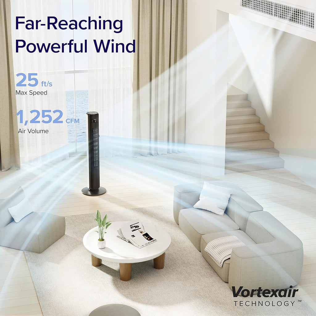 LEVOIT Tower Fan for Bedroom, Standing Fan with 28dB Quiet for Sleep, Remoter, 12H Timer, 25ft/s Velocity, 5 Speeds, 4 Modes, 90° Oscillation for Home, Office, Indoor, Bladeless 36 inch, White wourant