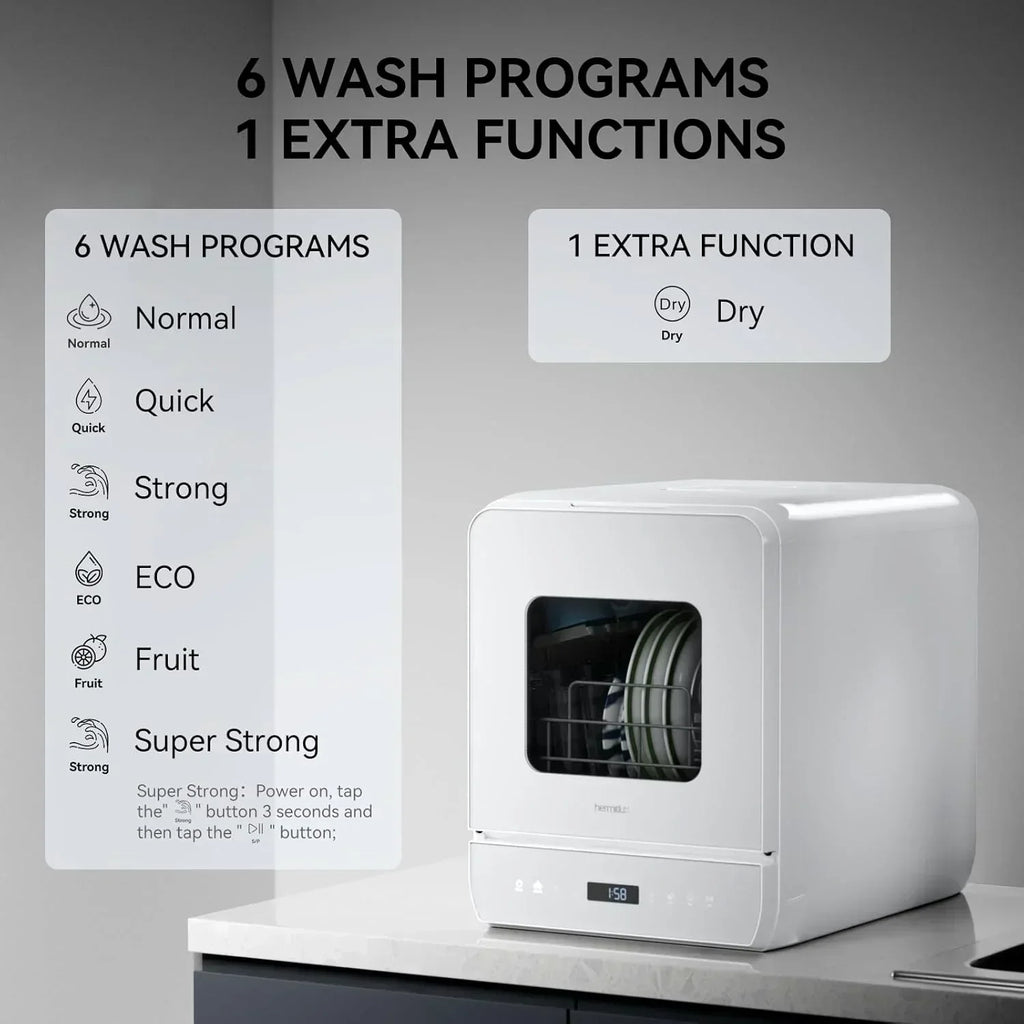 Hermitlux tabletop dishwasher 7 wash programs portable mini dishwasher wourant