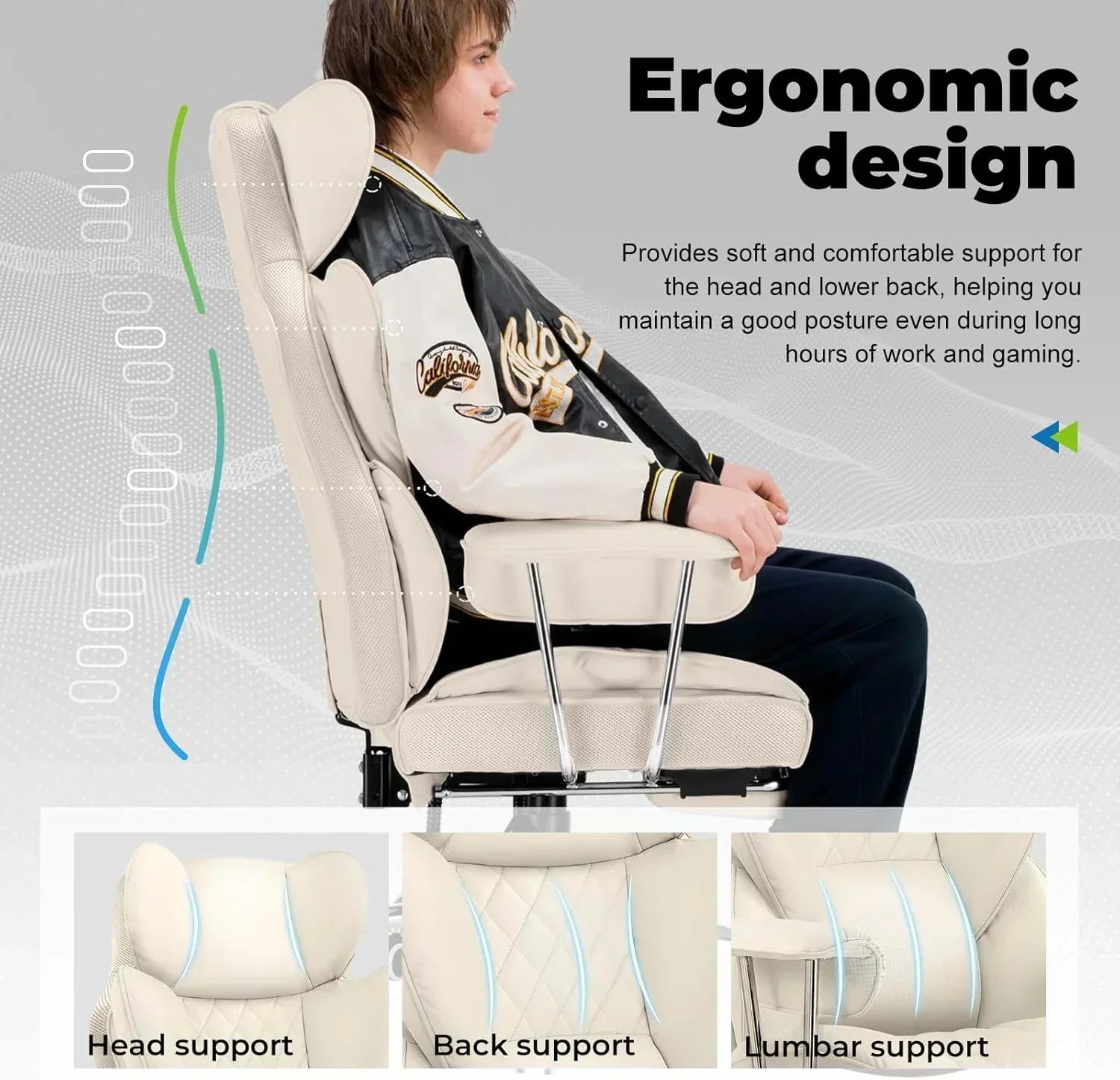 Large high back office chair high back leather gaming chair with footrest wourant