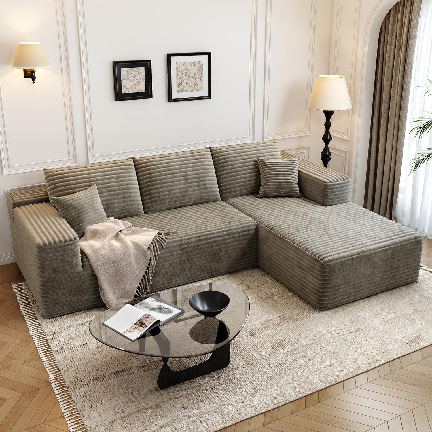 107.5 inch Cloud Modular Sectional Sofa with L-Shaped Chaise Lounge, Modern Minimalist Upholstered Sofa Deep Seating Corner Sofa wourant