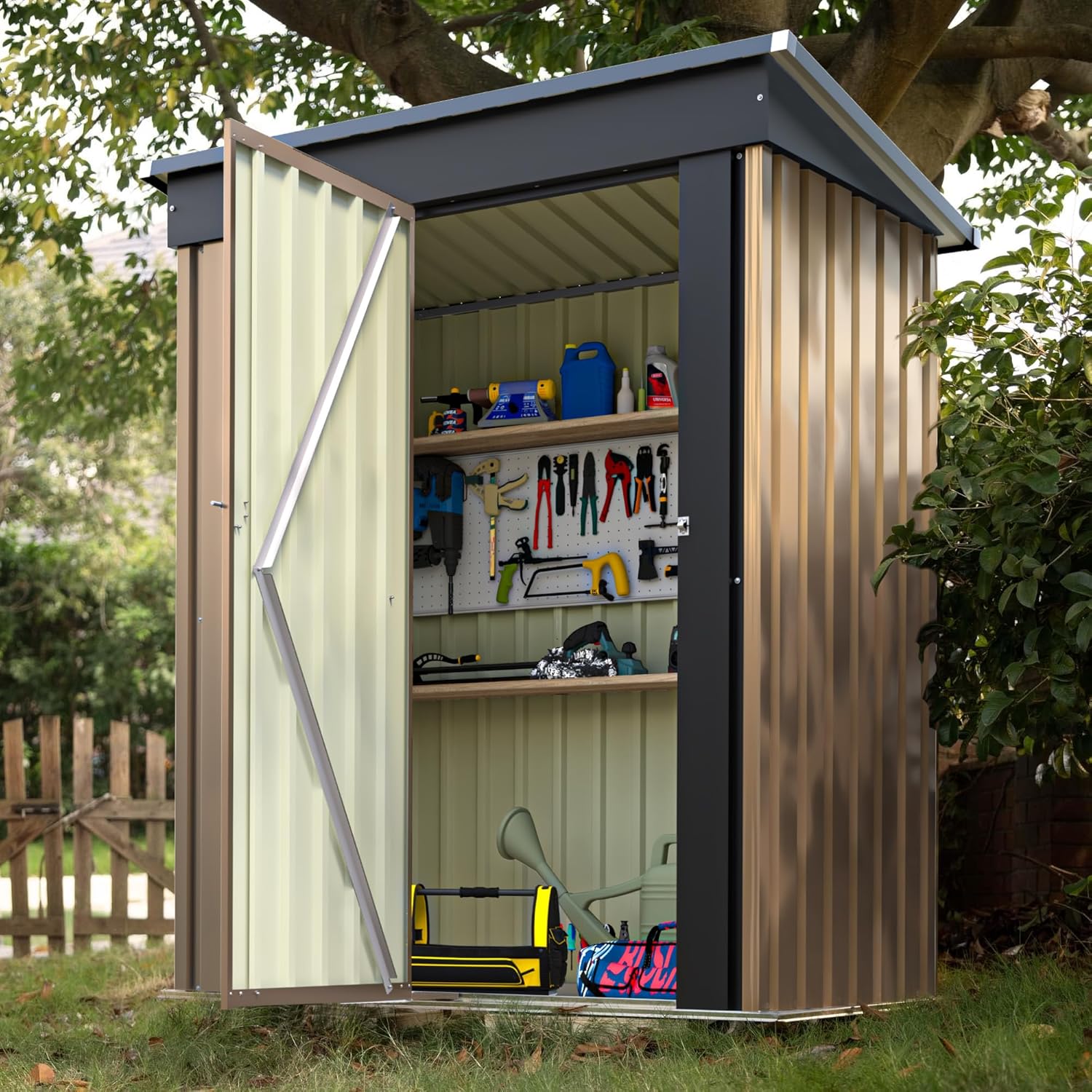 Devoko Outdoor Storage Shed 5 x 3 FT Lockable Metal Garden Steel Anti-Corrosion Storage House wourant