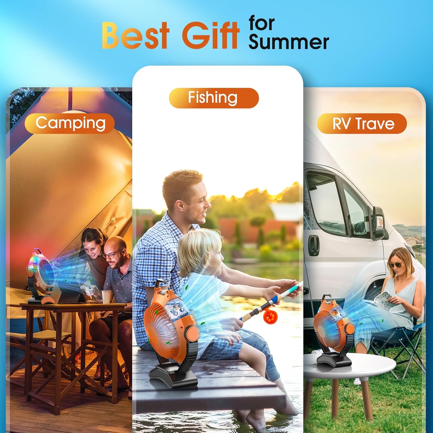 JYew Portable Air Conditioners,Misting Fan With 10000mAh Rechargeable Battery Operated Fan, Outside Camping with Hook USB for Bedroom Outdoor Tents Travel Summer wourant