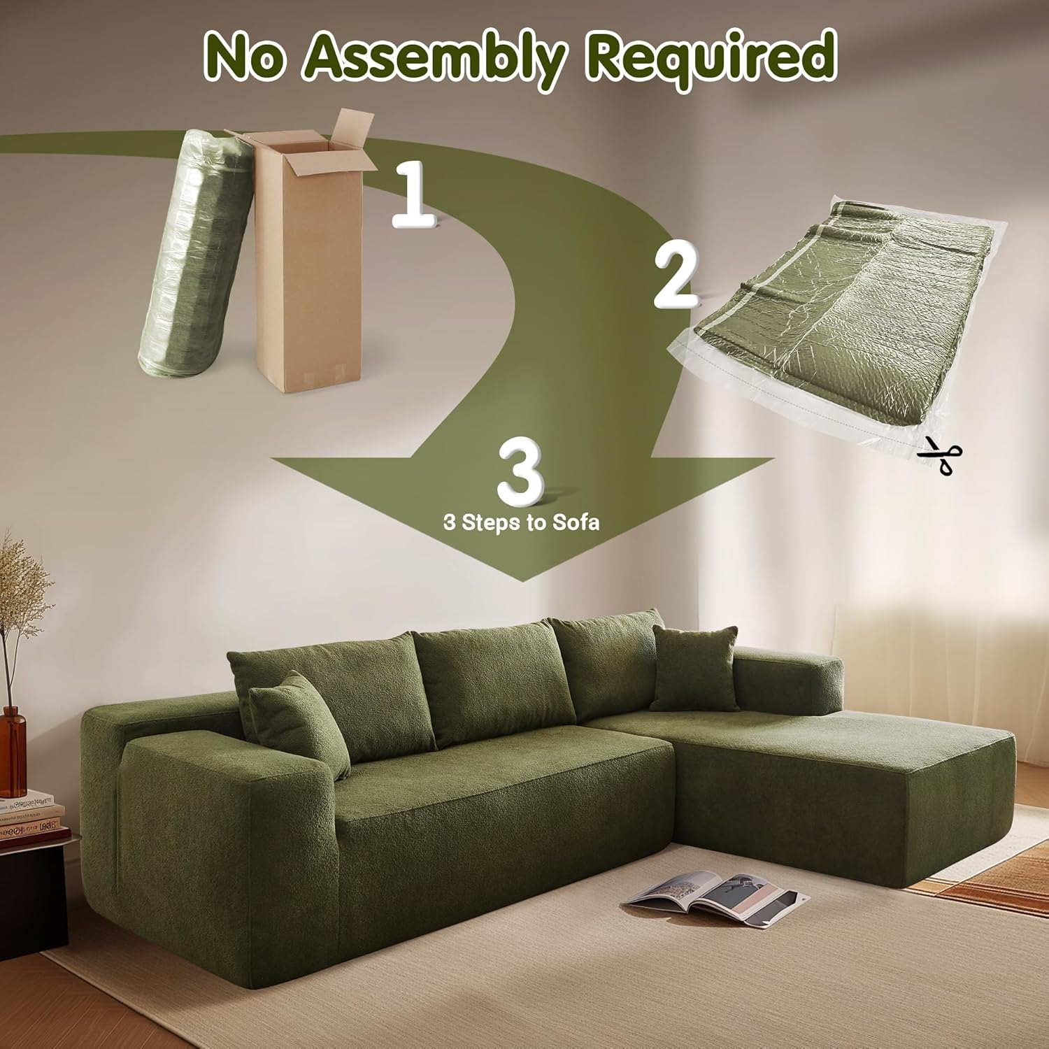 Ovios 104" Cloud Section Sofa L-shaped lounge chair, modern modular sofa wourant