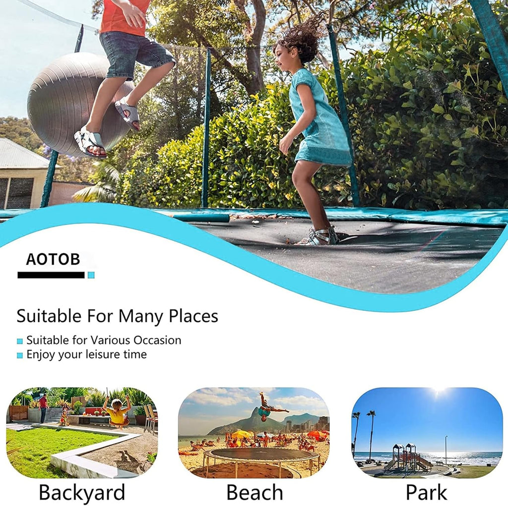 AOTOB 8FT 10FT 12FT 14 FT 15FT Trampoline with Safety Enclosure Net，Outdoor Trampoline with Basketball Hoop, Heavy Duty Jumping Mat and Spring Cover Padding for Kids and Adults, Storage Bag and Ladder wourant