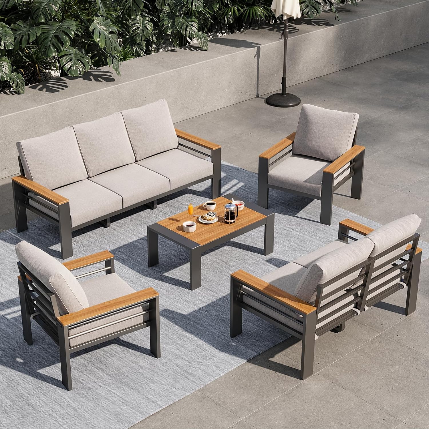 Aoxun Aluminum Outdoor Patio Furniture Set, 5 Seats Outdoor Sectional with Coffee Table, Patio Conversation Sets with Upgraded Armrests and Cushions for Backyard, Garden and Poolside woonhhop