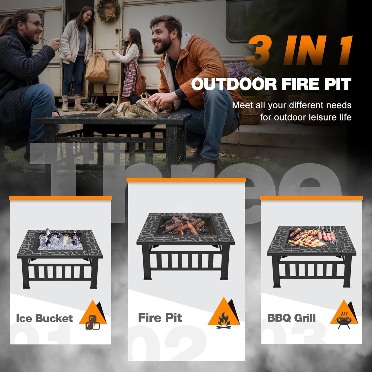 Devoko Outdoor Fire Pit, 32 Inch Firepit Table Metal Outdoor Fireplaces with Waterproof Cover for Outside Patio Camping wourant