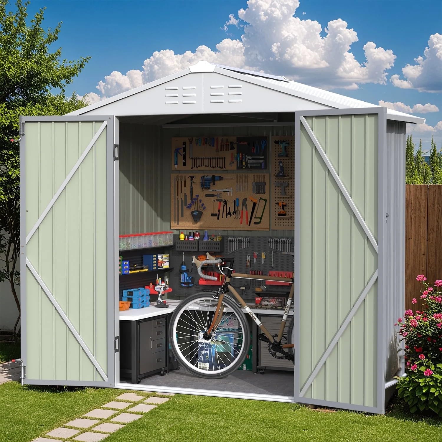 Greesum 6×4 FT Outdoor Storage Shed, Metal Patio Storage Shed with Lockable Door wourant