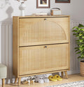 Entrance shoe cabinet with 2 flip-top drawers, narrow wooden shoe cabinet with fluted panels wourant