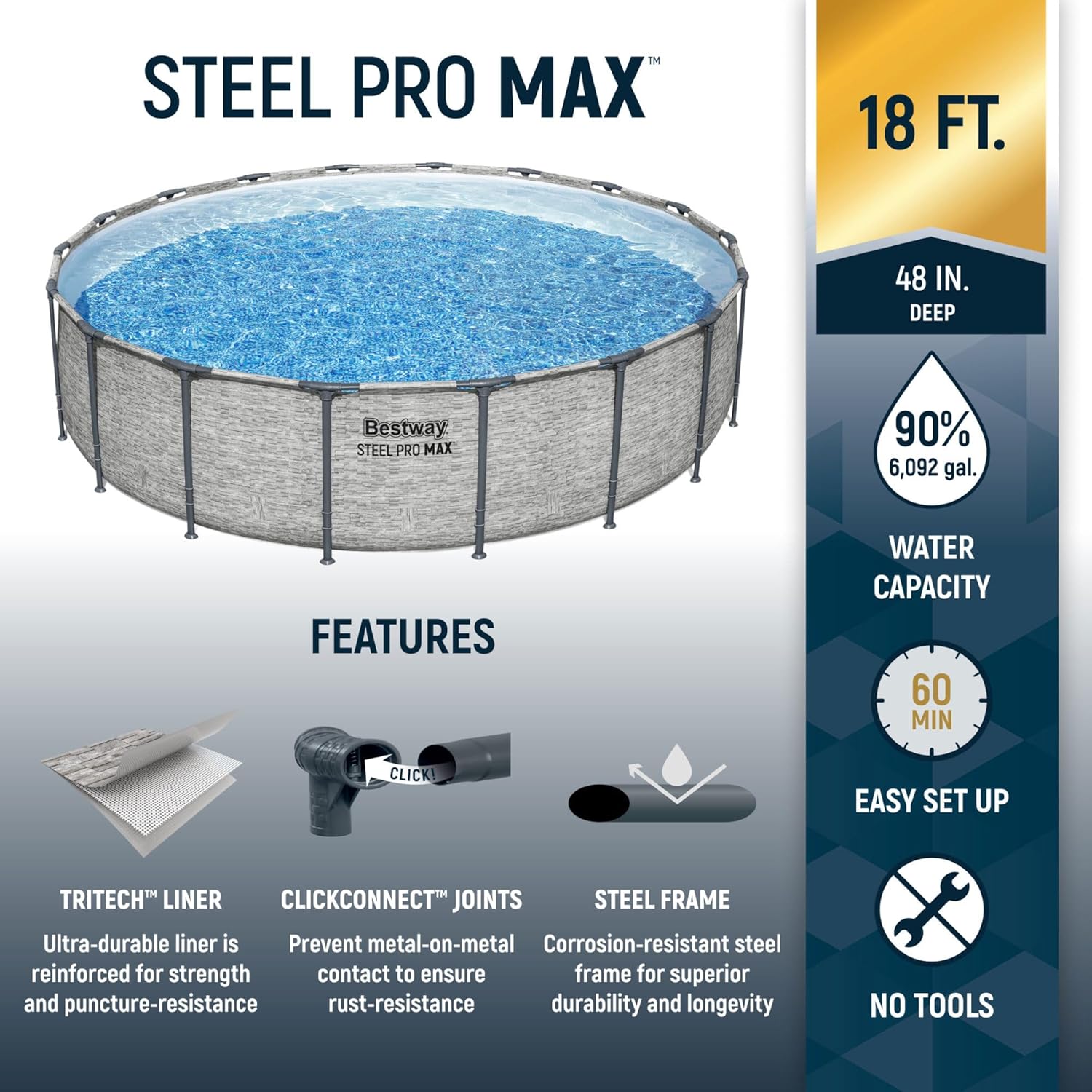 Steel Pro MAX 14 Foot x 48 Inch Round Metal Frame Above Ground Outdoor Swimming Pool Set with 1,000 Filter Pump, Ladder, and Cover, Gray wourant
