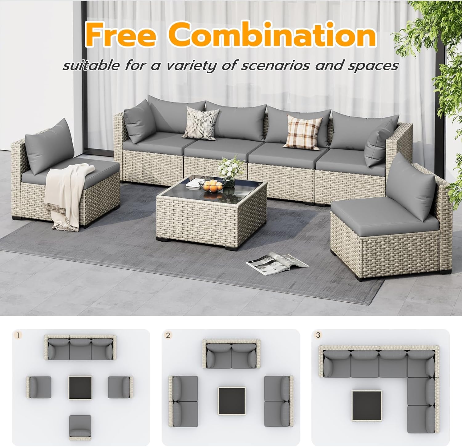 UDPATIO Outdoor Patio Furniture Set, 7-Piece PE Wicker Sectional Sofa with Tea Table, Outdoor Conversation Set for Patio, Garden, Backyard Green wourant