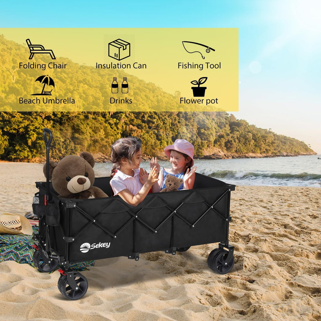 Sekey 48 Inch Long Foldable Extended Travel Cart, 440 Lbs Load Capacity, Heavy Duty 300 Liter Folding Multi-Purpose Garden Cart wourant