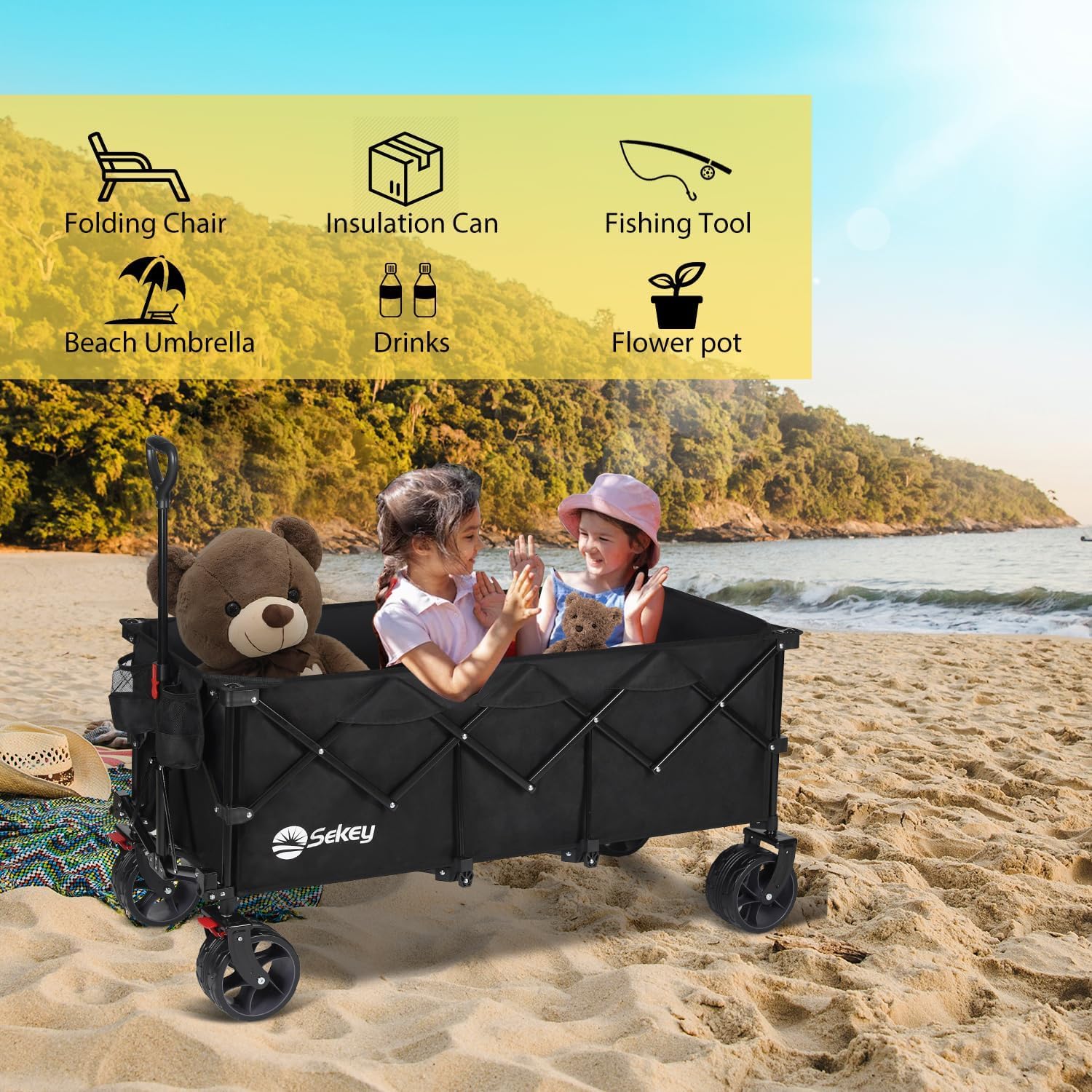 Sekey 48 Inch Long Foldable Extended Travel Cart, 440 Lbs Load Capacity, Heavy Duty 300 Liter Folding Multi-Purpose Garden Cart wourant