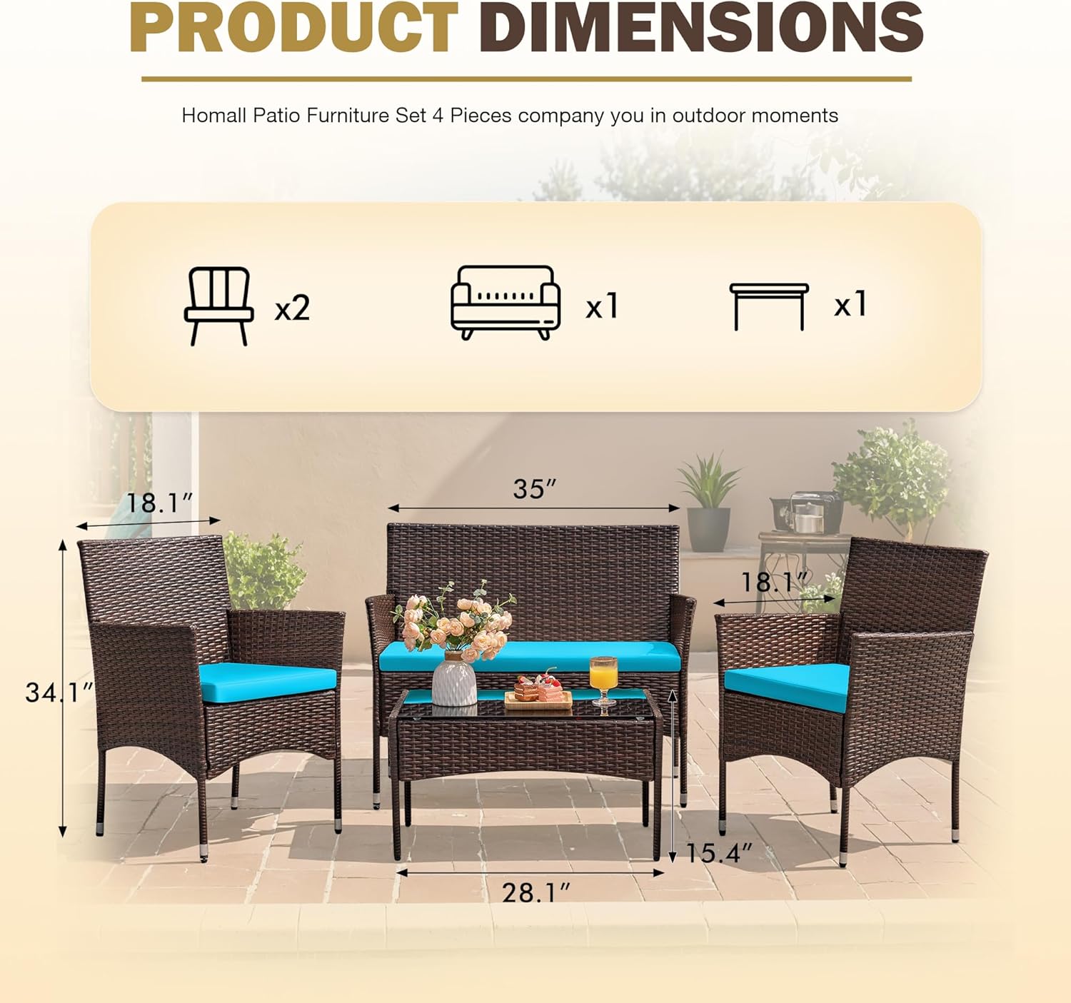 Homall 4 Pieces Outdoor Patio Furniture Sets Rattan Chair Wicker Set, Outdoor Indoor Use Backyard Porch Garden Poolside Balcony Furniture Sets Clearance (Brown and Beige) wourant