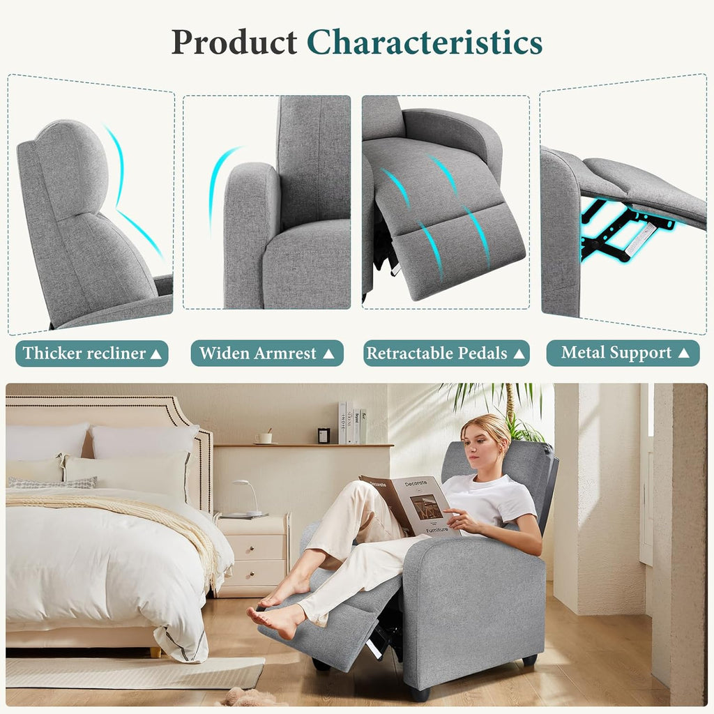 Swivel Rocking Recliner Chair with Extra Large Footrest High Back, Upholstered Glider Nursery Chair for Living Room, Bedroom & Nursery, Comfortable Deep Seat for Relaxation, Grey wourant