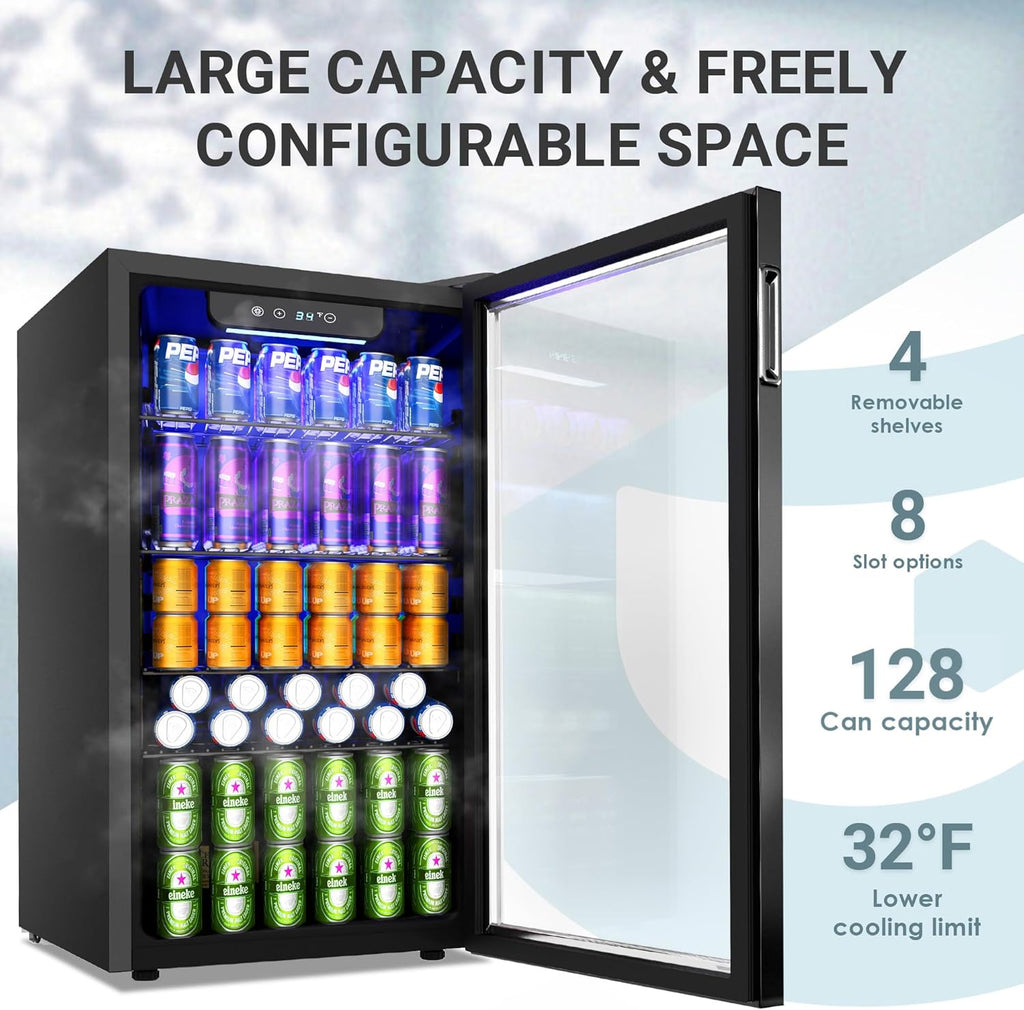 EUHOMY Beverage Refrigerator Cooler, 130 Can Mini Fridge with Glass Door for Soda Beer or Wine, Beverage Cooler for Home, Office, Bar with Adjustable Removable Shelves, Silver wourant